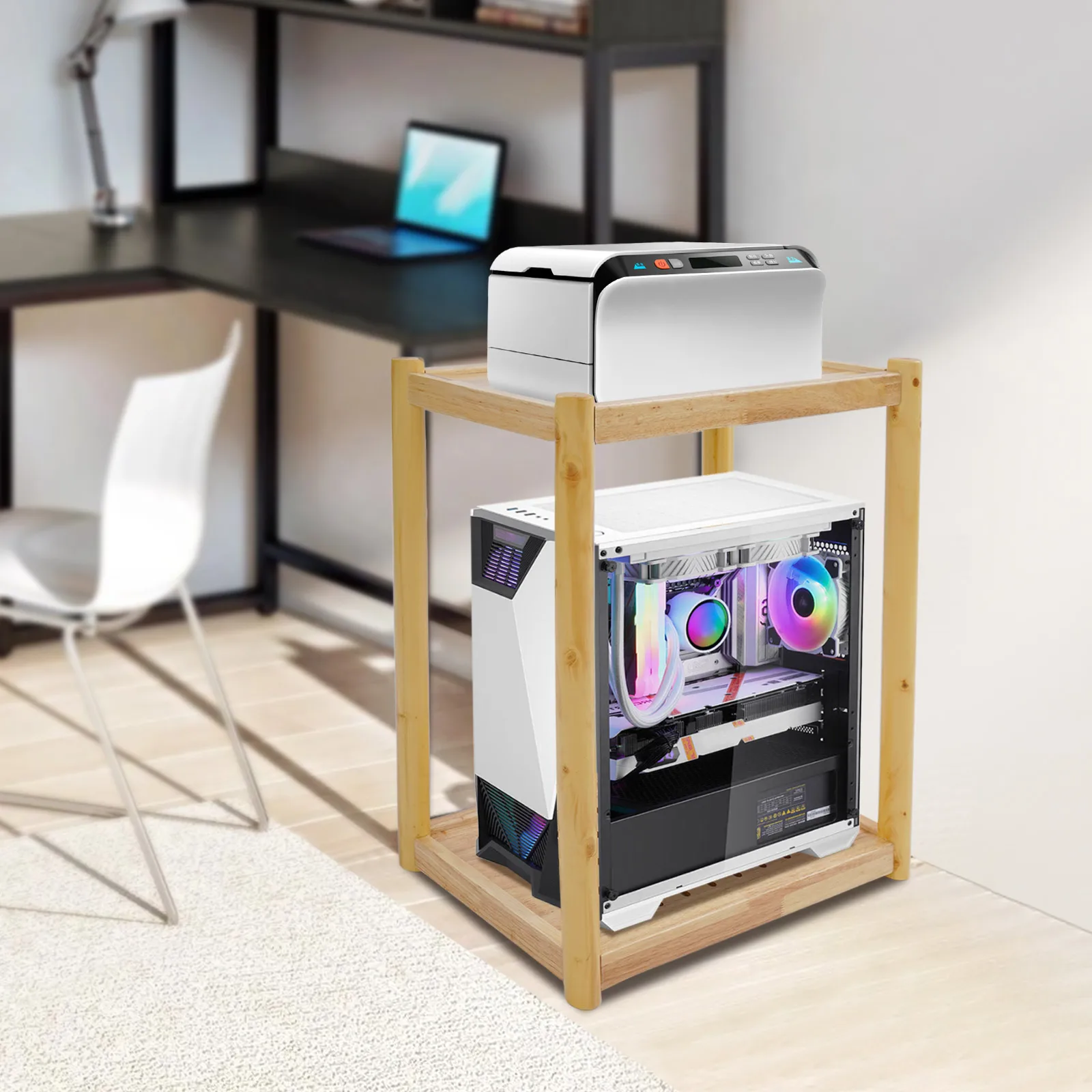 Printer Stand 50*30*68cm Mobile Printer Table 20kg Load Capacity Under Desk Printer Cart for Bathrooms/Hallways/Bedrooms/Offices