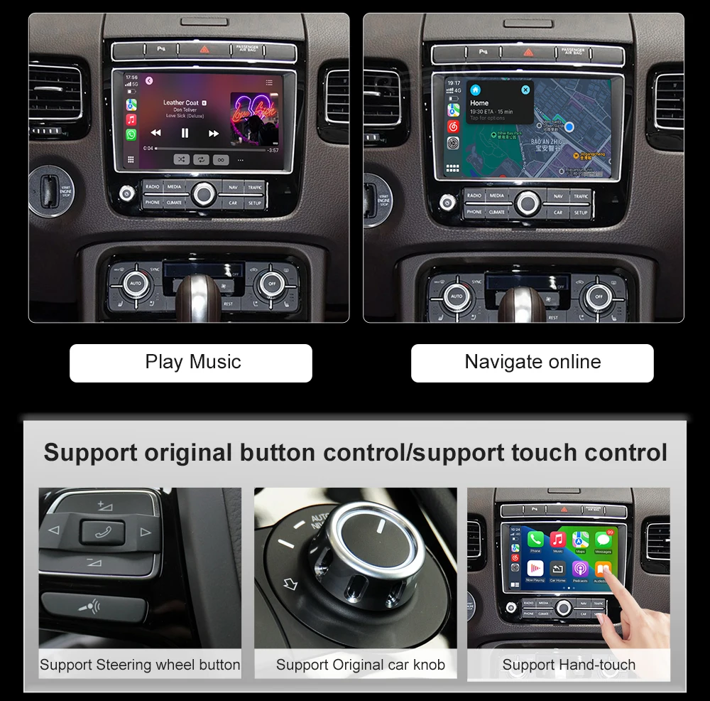 For Volkswagen Touareg RNS850 2010-2018 Wireless CarPlay Interface Android Auto with Voice Control Mirror Link GPS BT Functions