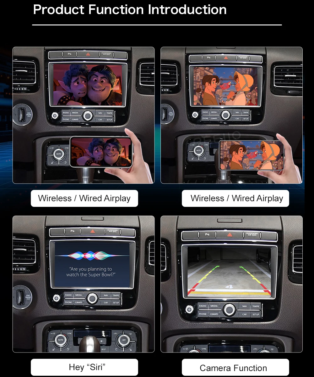 For Volkswagen Touareg RNS850 2010-2018 Wireless CarPlay Interface Android Auto with Voice Control Mirror Link GPS BT Functions