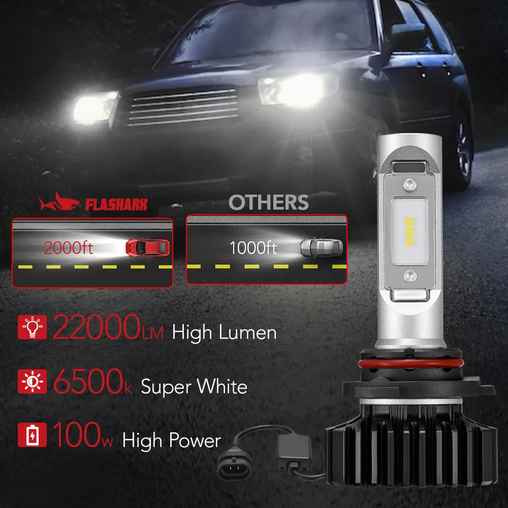 9006/HB4 LED Headlight Bulbs 100W 22000LM 6500K Super Bright IP68 Waterproof Turbo Auto Fog Light Plug And Play 2Pcs