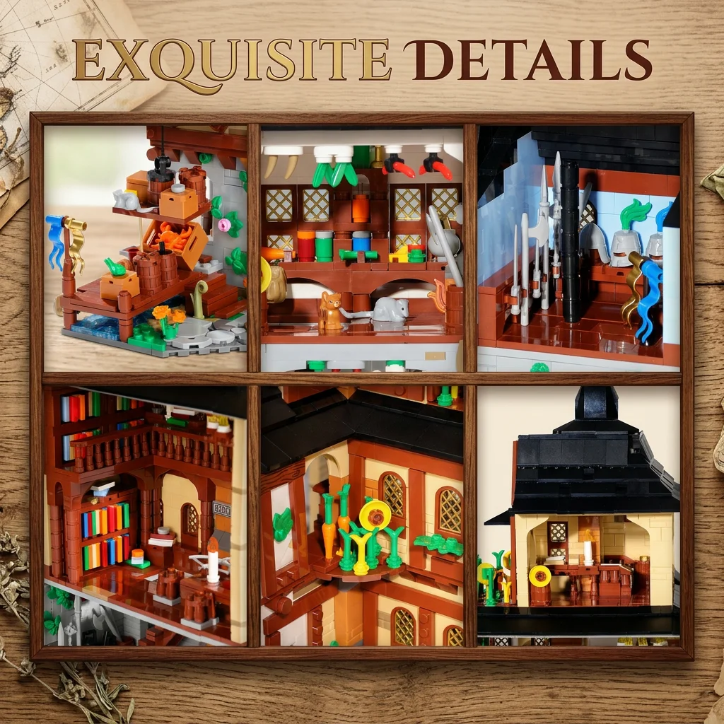 Barweer Medieval Towns Building Blocks Set 3867PCS European Style City Street View Village Architecture Modular Model Kit Construction Bricks Set Assembly Toys for Adults Gifts Home Decoration