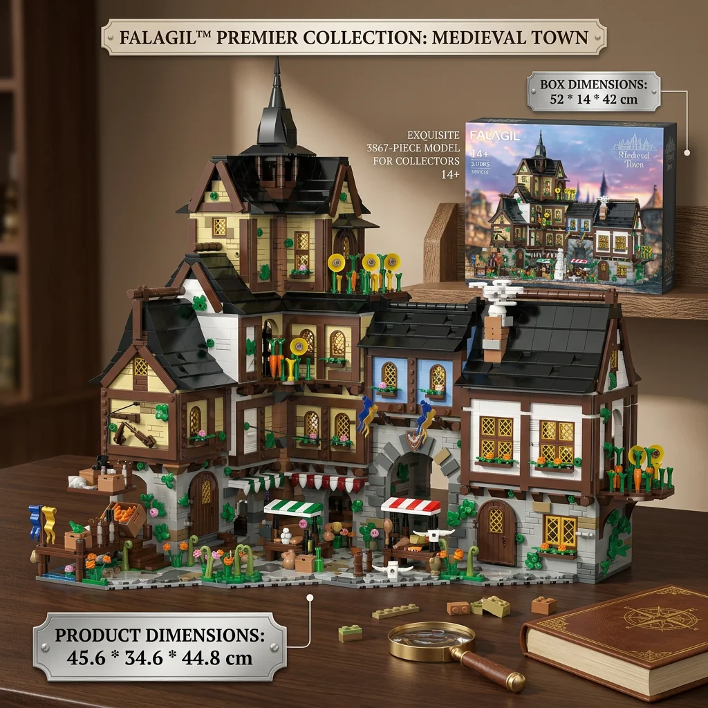 Barweer Medieval Towns Building Blocks Set 3867PCS European Style City Street View Village Architecture Modular Model Kit Construction Bricks Set Assembly Toys for Adults Gifts Home Decoration