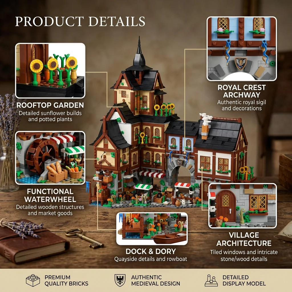 Barweer Medieval Towns Building Blocks Set 3867PCS European Style City Street View Village Architecture Modular Model Kit Construction Bricks Set Assembly Toys for Adults Gifts Home Decoration