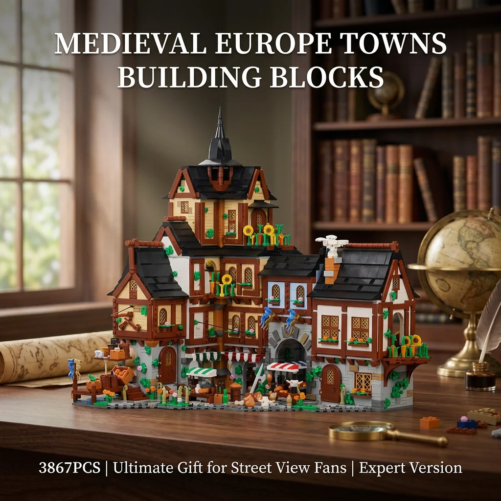 Barweer Medieval Towns Building Blocks Set 3867PCS European Style City Street View Village Architecture Modular Model Kit Construction Bricks Set Assembly Toys for Adults Gifts Home Decoration