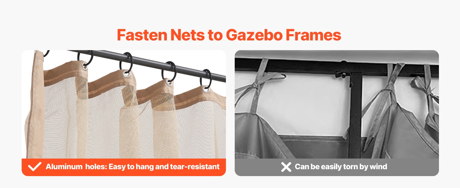 SucceBuy Gazebo Netting Replacement Fit Most 10 x 12 x 7FT Gazebo Curtain 4-Panel Sidewall Mesh Net Canopy Screen (Netting Only)
