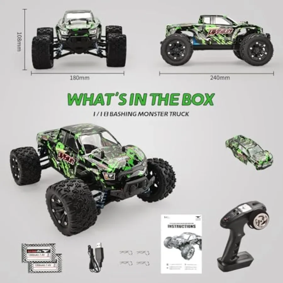 1:18 Scale All Terrain RC Car 40KPH High Speed 4WD Remote Control Vehicle with 2 Rechargeable Batteries 4X4 Off Road Monster Tr