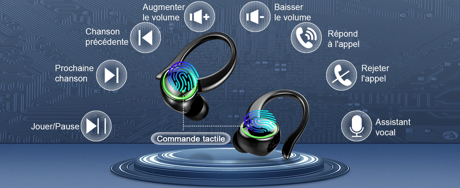 Wireless Earbuds Sports, Bluetooth Headphones 5.3, 4 ENC Noise Cancelling Mic, IP7 Waterproof Headset, 48H Playback.