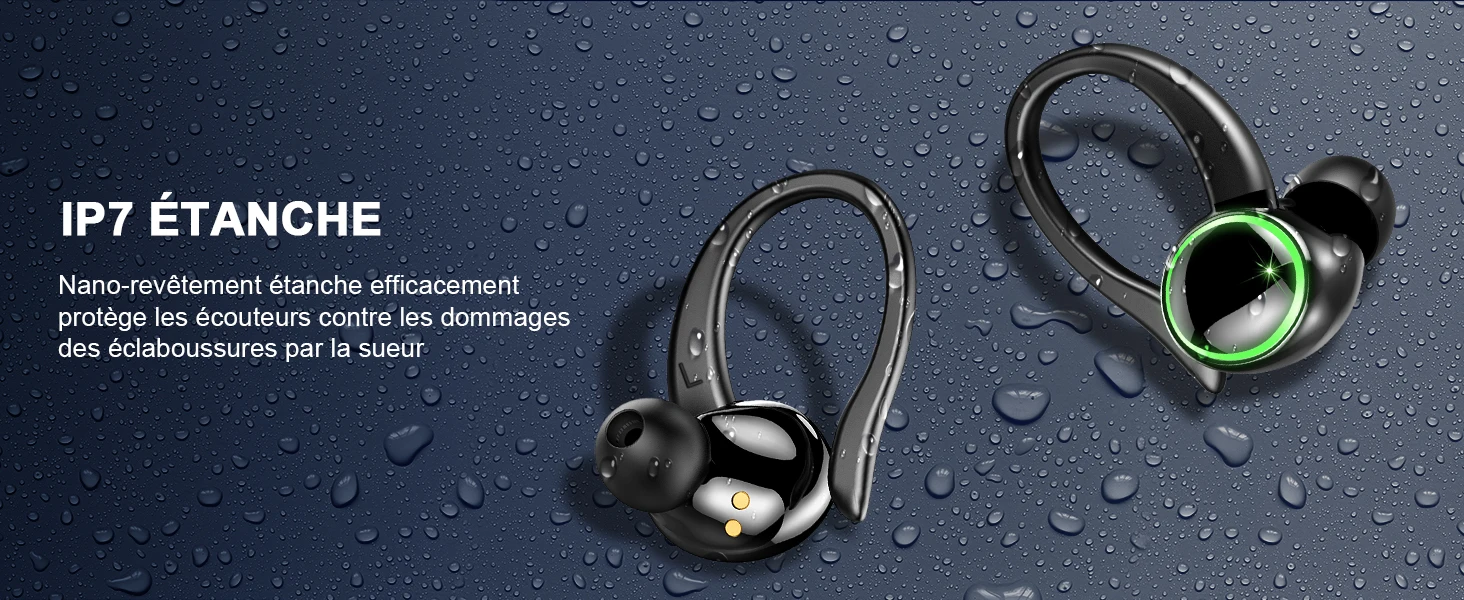 Wireless Earbuds Sports, Bluetooth Headphones 5.3, 4 ENC Noise Cancelling Mic, IP7 Waterproof Headset, 48H Playback.