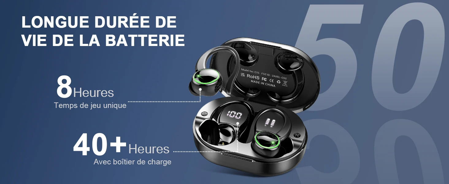 Wireless Earbuds Sports, Bluetooth Headphones 5.3, 4 ENC Noise Cancelling Mic, IP7 Waterproof Headset, 48H Playback.