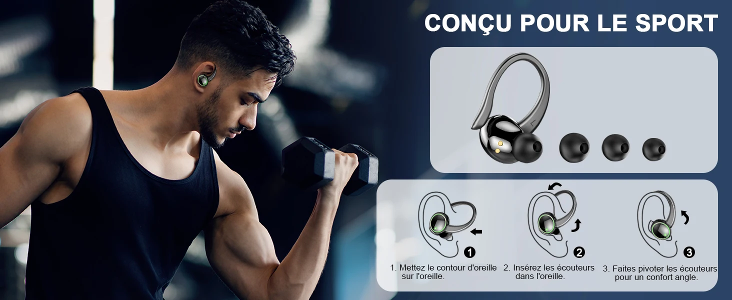 Wireless Earbuds Sports, Bluetooth Headphones 5.3, 4 ENC Noise Cancelling Mic, IP7 Waterproof Headset, 48H Playback.