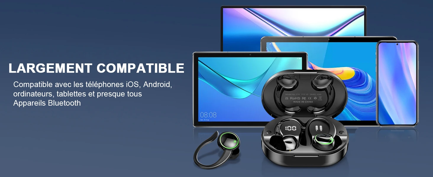 Wireless Earbuds Sports, Bluetooth Headphones 5.3, 4 ENC Noise Cancelling Mic, IP7 Waterproof Headset, 48H Playback.