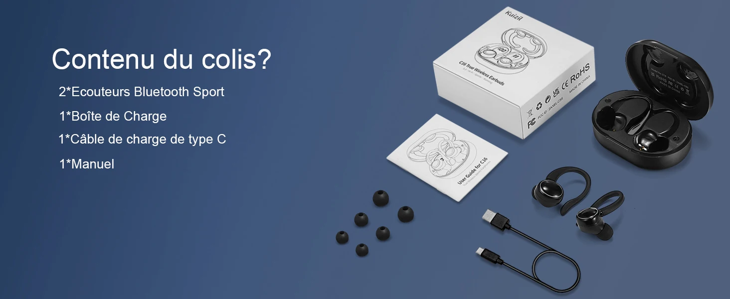 Wireless Earbuds Sports, Bluetooth Headphones 5.3, 4 ENC Noise Cancelling Mic, IP7 Waterproof Headset, 48H Playback.