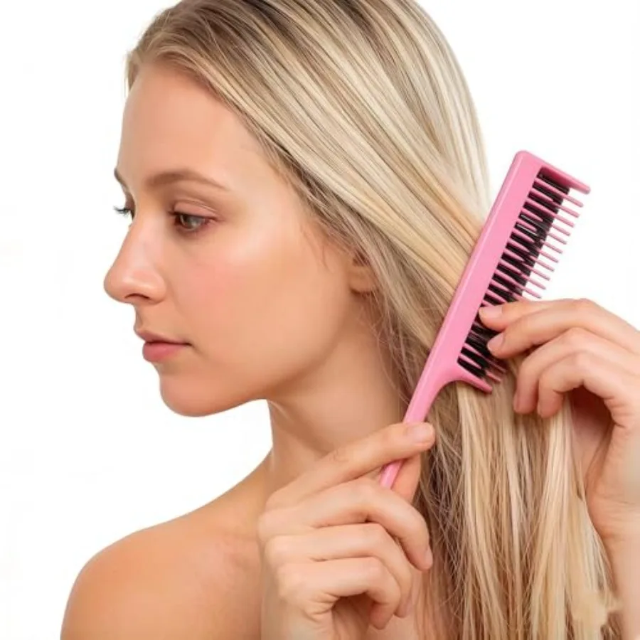 Hair Brush Set for Women and Girls Styling: Pink 4-Piece Three-Row Teasing Comb Edge Brush Rat Tail Comb