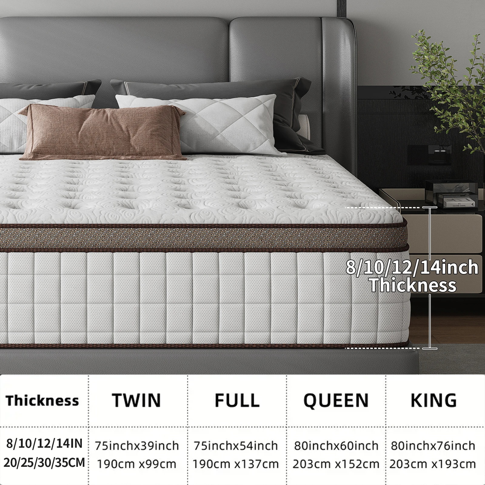 12 Inch 10inch 8inch 14inch Twin Full Queen King Size Multiple Sizes Multilayer Hybrid Mattress Medium Firm Feel Ergonomic Design with Memory Foam And Pocket Spring Styles Available