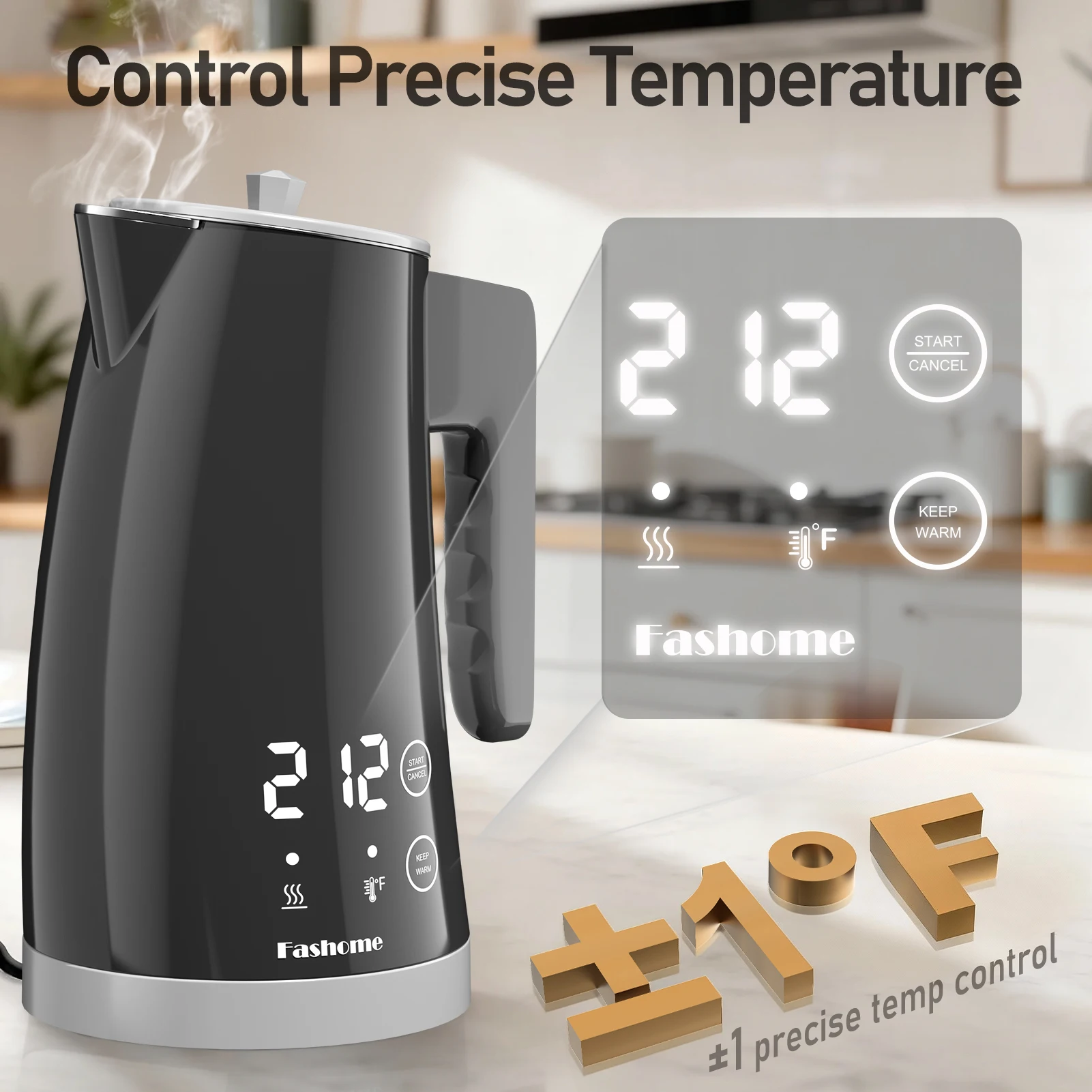 1.25L Electric Kettle Temperature Control, 1200W Fast Boil Electric Tea Kettle, Digital LED Display, 304 Stainless Steel Inner, Auto Shut Off, 2Hour Keep Warm, Hot Water Boiler For Coffee & Tea