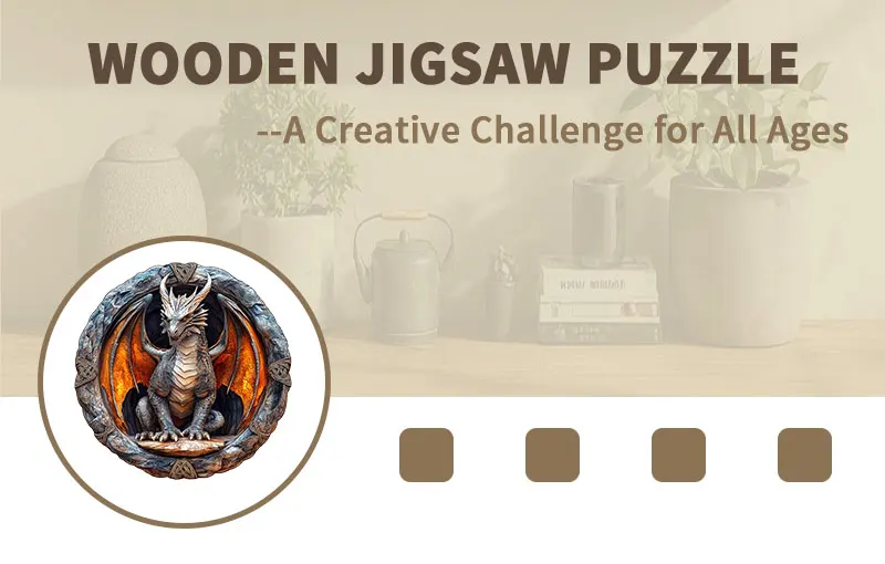 Vintage Stone Circle Dragon Wooden Jigsaw Puzzle, Unique Irregular Animal Shaped Pieces, 5A Advanced Difficulty, Family Stress Relief Game, Framable Wall Art Decor, Fantasy Dragon Lover Birthday Xmas Gift