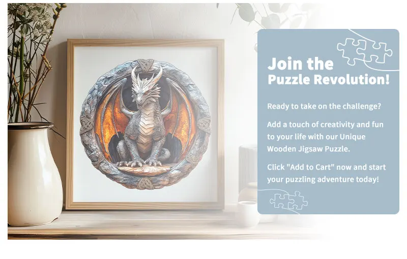 Vintage Stone Circle Dragon Wooden Jigsaw Puzzle, Unique Irregular Animal Shaped Pieces, 5A Advanced Difficulty, Family Stress Relief Game, Framable Wall Art Decor, Fantasy Dragon Lover Birthday Xmas Gift