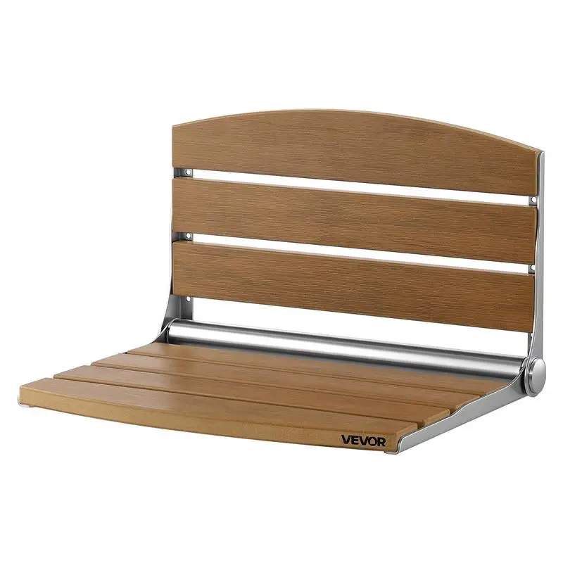 Foldable Shower Seat Wall Mounted, 17.7" Folding Shower Bench with Supportive Backrest, Fold-Down Bathroom Corridor Seat with Stainless Steel Frame for Adults Seniors, 400LBS Loading