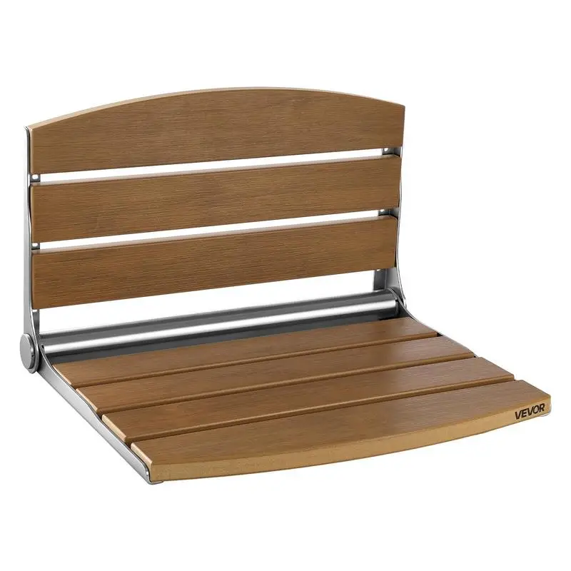 Foldable Shower Seat Wall Mounted, 17.7" Folding Shower Bench with Supportive Backrest, Fold-Down Bathroom Corridor Seat with Stainless Steel Frame for Adults Seniors, 400LBS Loading