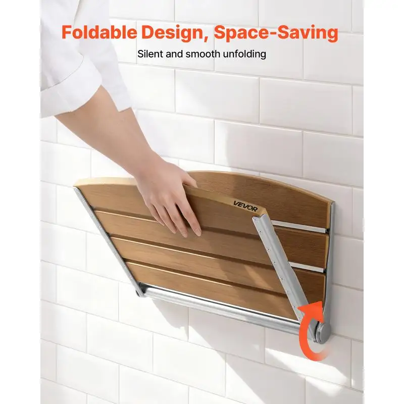 Foldable Shower Seat Wall Mounted, 17.7" Folding Shower Bench with Supportive Backrest, Fold-Down Bathroom Corridor Seat with Stainless Steel Frame for Adults Seniors, 400LBS Loading