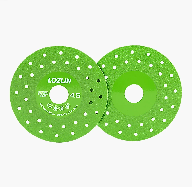LOZLIN 3PCS 115mm Diamond Saw Blades For Cutting And Grinding Tile And Marble, Ceramic, 45 Degree Chamfered Cutting Disc Porous Design, Angle Grinder Tools