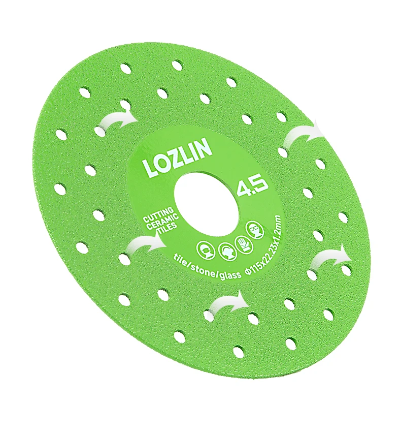 LOZLIN 3PCS 115mm Diamond Saw Blades For Cutting And Grinding Tile And Marble, Ceramic, 45 Degree Chamfered Cutting Disc Porous Design, Angle Grinder Tools
