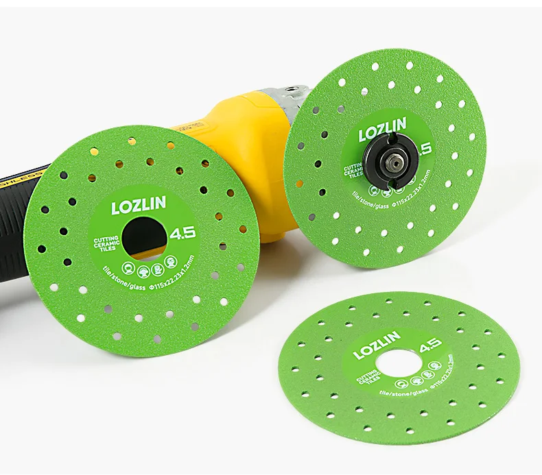 LOZLIN 3PCS 115mm Diamond Saw Blades For Cutting And Grinding Tile And Marble, Ceramic, 45 Degree Chamfered Cutting Disc Porous Design, Angle Grinder Tools