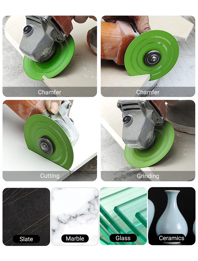 LOZLIN 3PCS 115mm Diamond Saw Blades For Cutting And Grinding Tile And Marble, Ceramic, 45 Degree Chamfered Cutting Disc Porous Design, Angle Grinder Tools