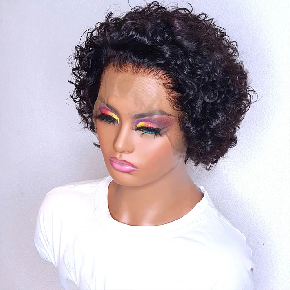 200% Destiny Short Pixie Cut Wig Peruvian Water Wave Human Hair Wigs For Black Women Deep Curly 13X1 Lace Front Wigs for Women