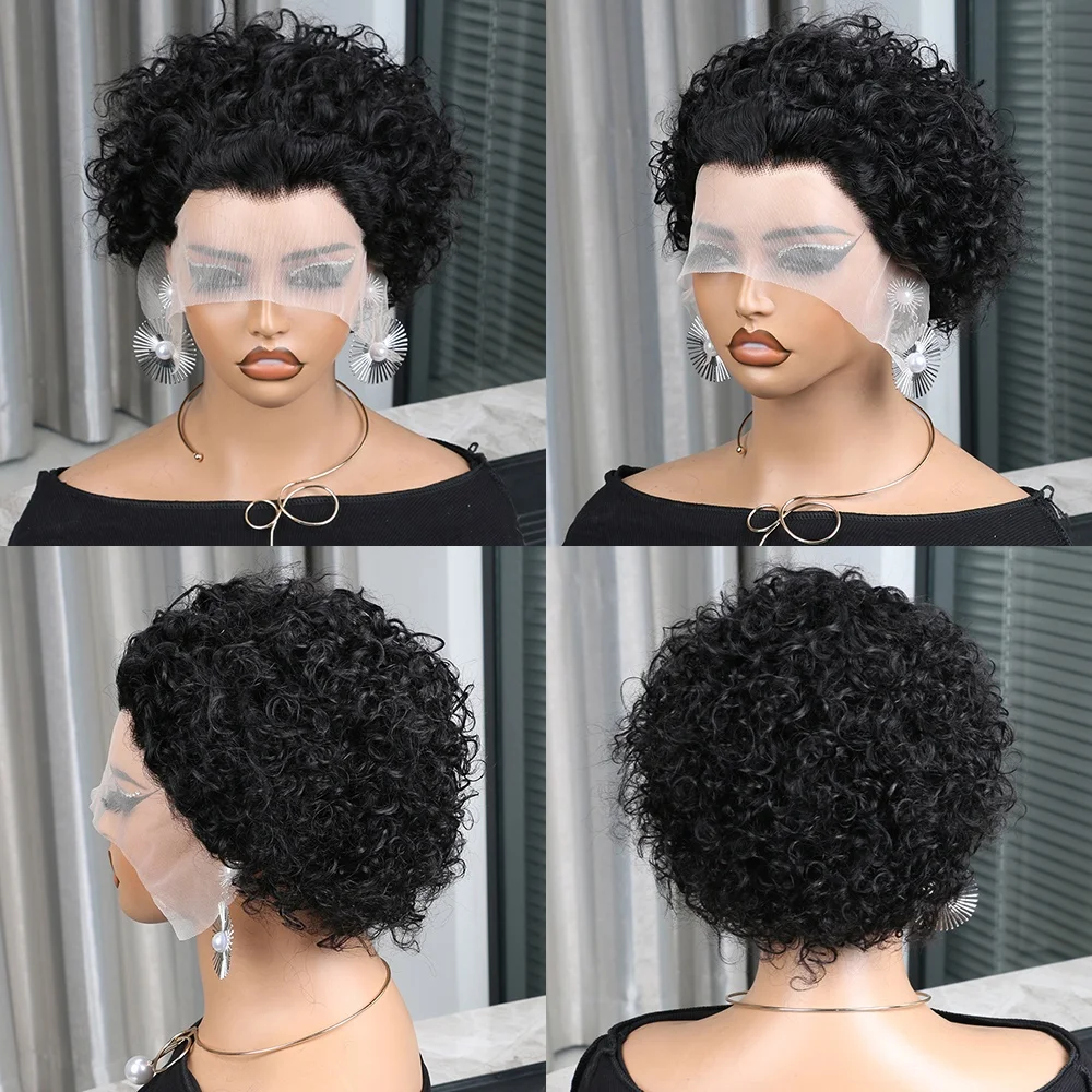 200% Destiny Short Pixie Cut Wig Peruvian Water Wave Human Hair Wigs For Black Women Deep Curly 13X1 Lace Front Wigs for Women