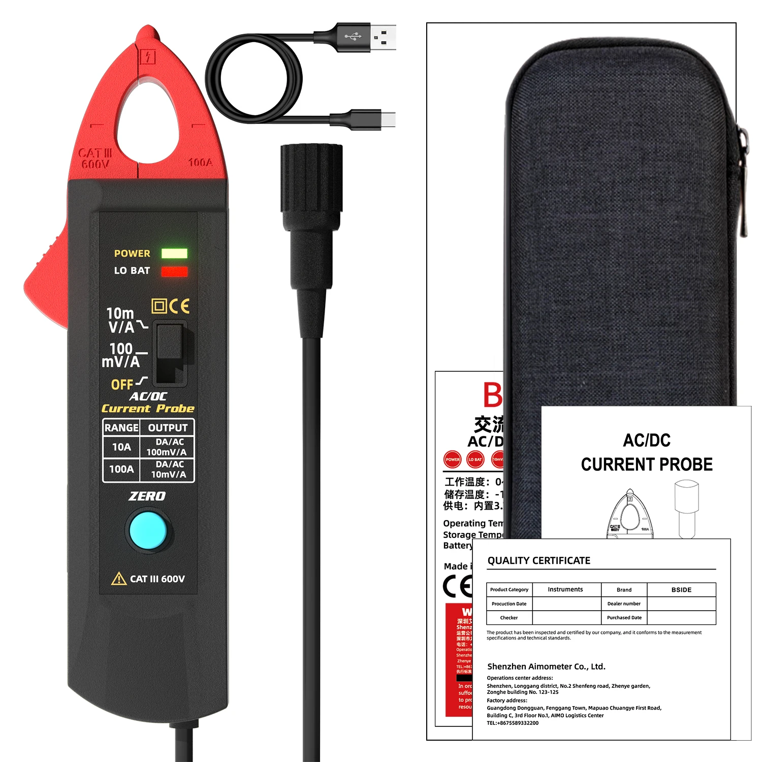 BSIDE UP1 AC/DC Current Clamp Adapter for Oscilloscope 10mA-100A Measurement/Analysis Electrical Automotive Amp Draw Tester