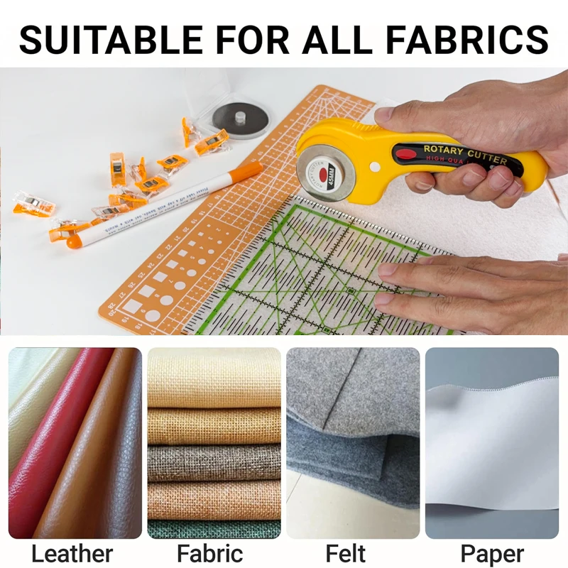 7-Piece Sewing Supplies Set, 45mm Rotary Cutter for Sewing, Round Blade, A4 Cutting Mat, Thickened Cutting Board, Sewing Ruler, Marker Pen, Clips, and Storage Bag – Suitable for DIY Hand Tools, Patchwork, Leather, Felt