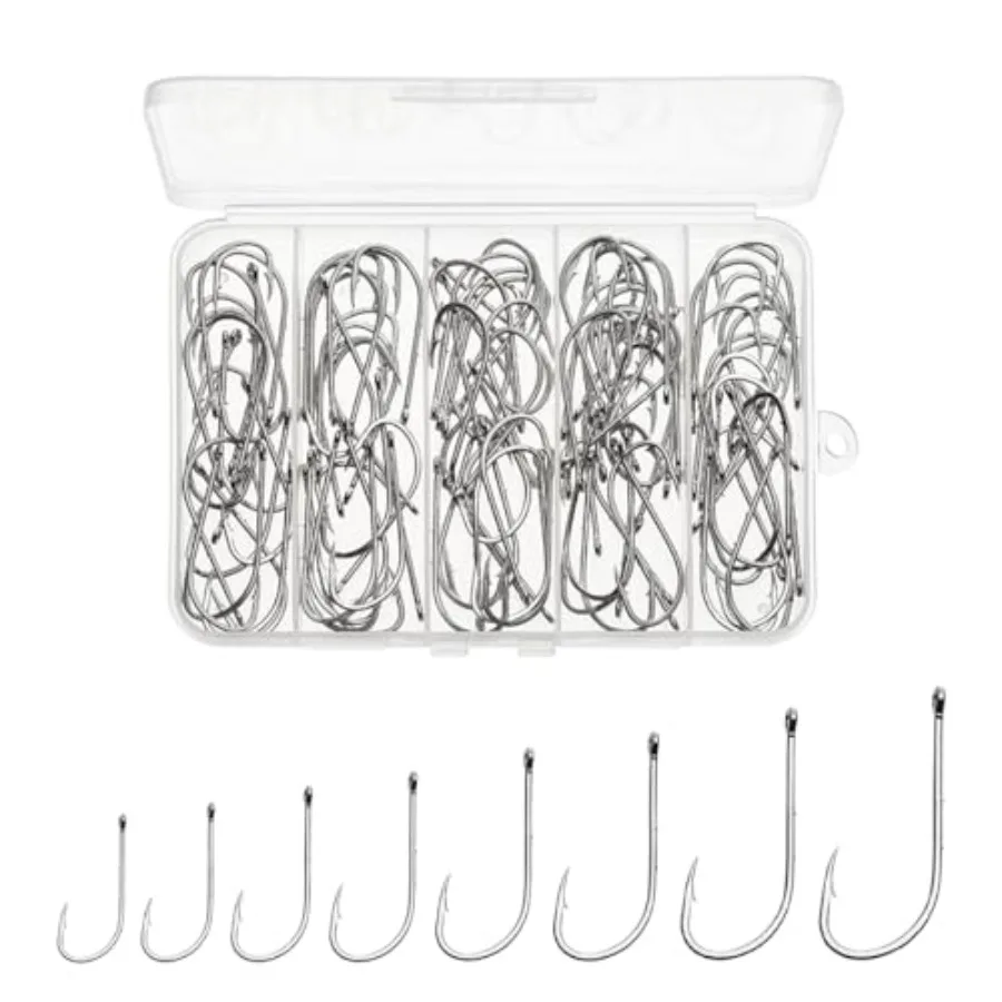 Fishing Hooks 100 Pack for Walleye Rig Live Bait Use, High Carbon Steel, Black Nickel Finish, Down-Turned Eye, Ideal for Surf B
