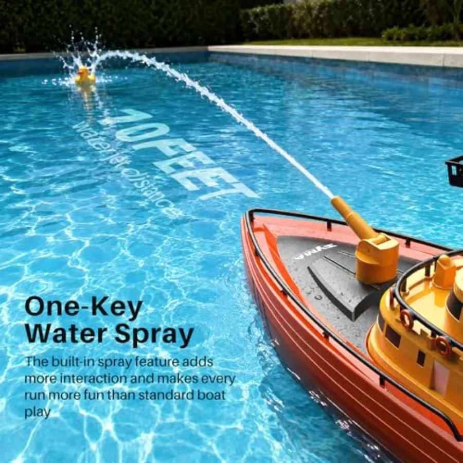 Remote Control Boat for 8-12, 15 km/h High Speed RC Boat with Water Spray, Up to 40 Min Run Time with 2 Batteries, Low Battery