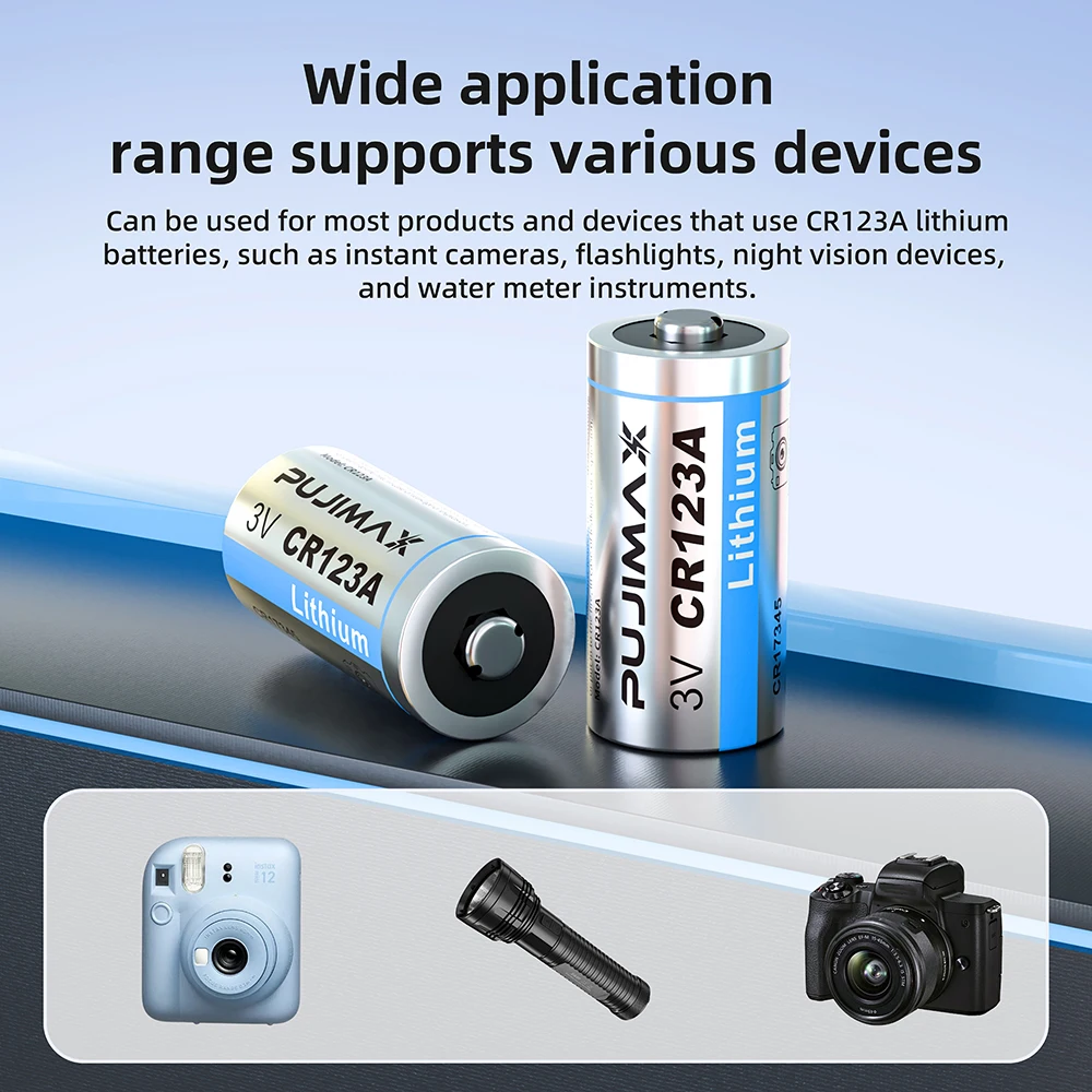 PUJIMAX 12PCS 123 Lithium 3V Arlo Camera Battery CR123A CR17345 DL123A EL123A 123A Disposable Battery Flashlight Smoke Detectors