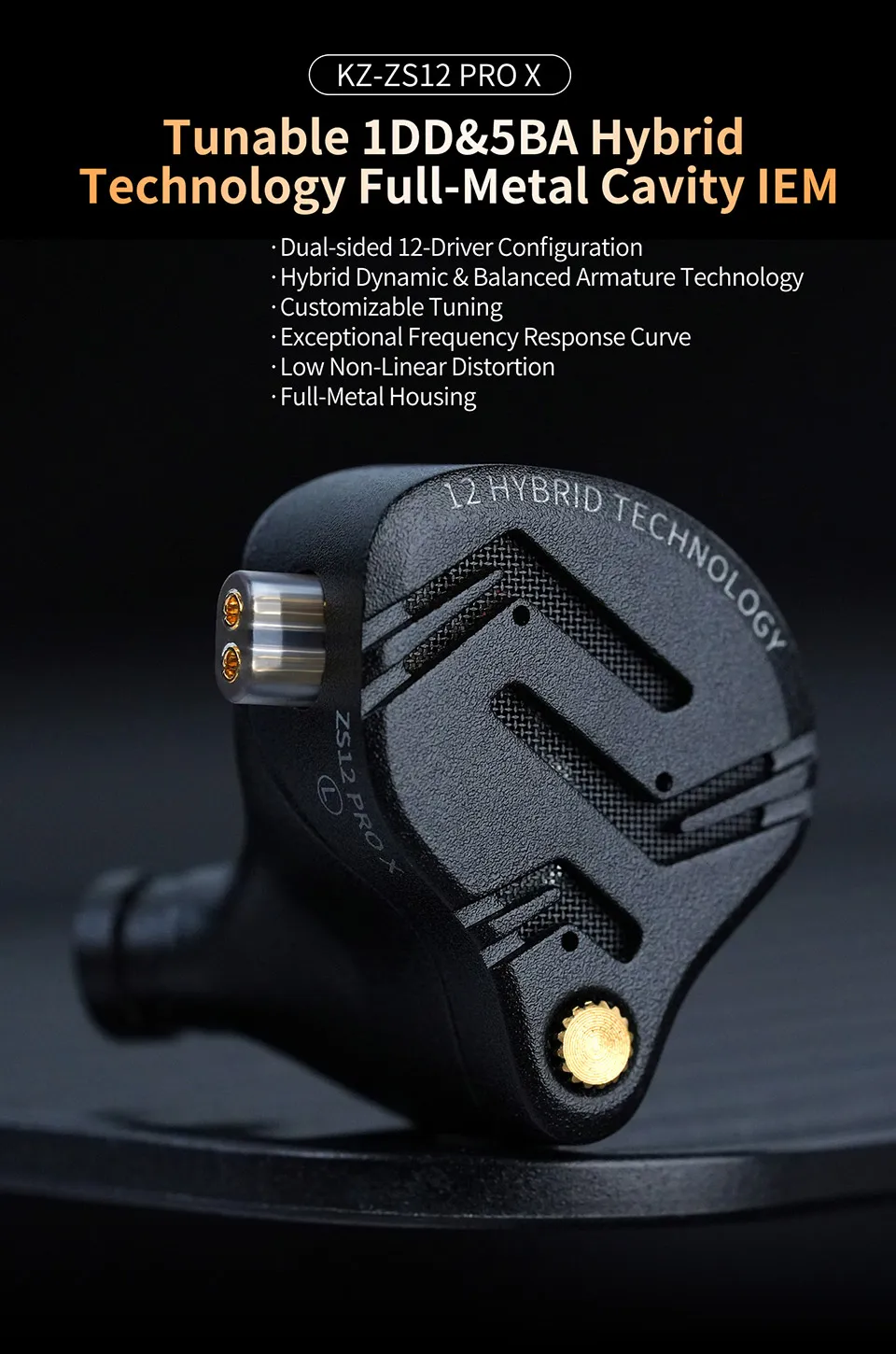 KZ ZS12 PRO X in Ear Monitor IEM Headphones 1DD 5BA Hybrid Wired Gaming Earbuds HiFi Earphones with 2PIN Cable Tunable Full Metal IEM