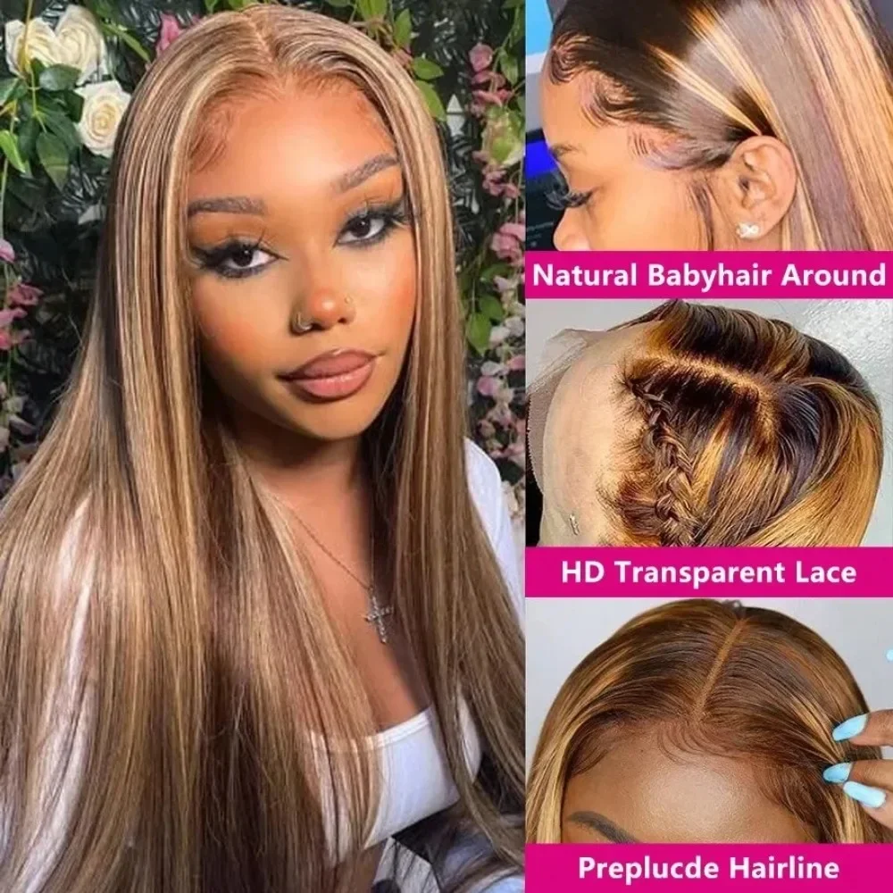 13x4 HD Highlight Wigs 13x6 Lace Front Human Hair Wigs For Women Honey Blonde Straight Hd Lace Frontal Wigs Human Hair 46 Inch