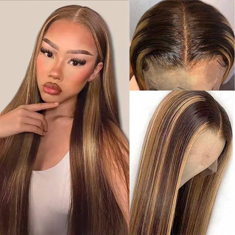 13x4 HD Highlight Wigs 13x6 Lace Front Human Hair Wigs For Women Honey Blonde Straight Hd Lace Frontal Wigs Human Hair 46 Inch