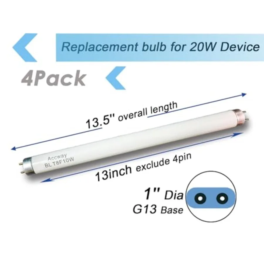 13'' BL T8 F10W Replacement Bulbs for Liba, Aspectek Black Blue Lighting Tube, 10Watt Linear F10T8/BL Fluorescent Lamps for 20W