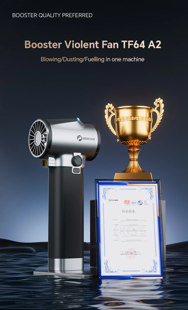 BOOSTER TF64A2 Turbo Fan Water Blower for Vehicles Home&Outdoor 64mm Ducted Brushless Motor Maximum Power 750W High Capacity 4000mAh Battery 1400G Thrust