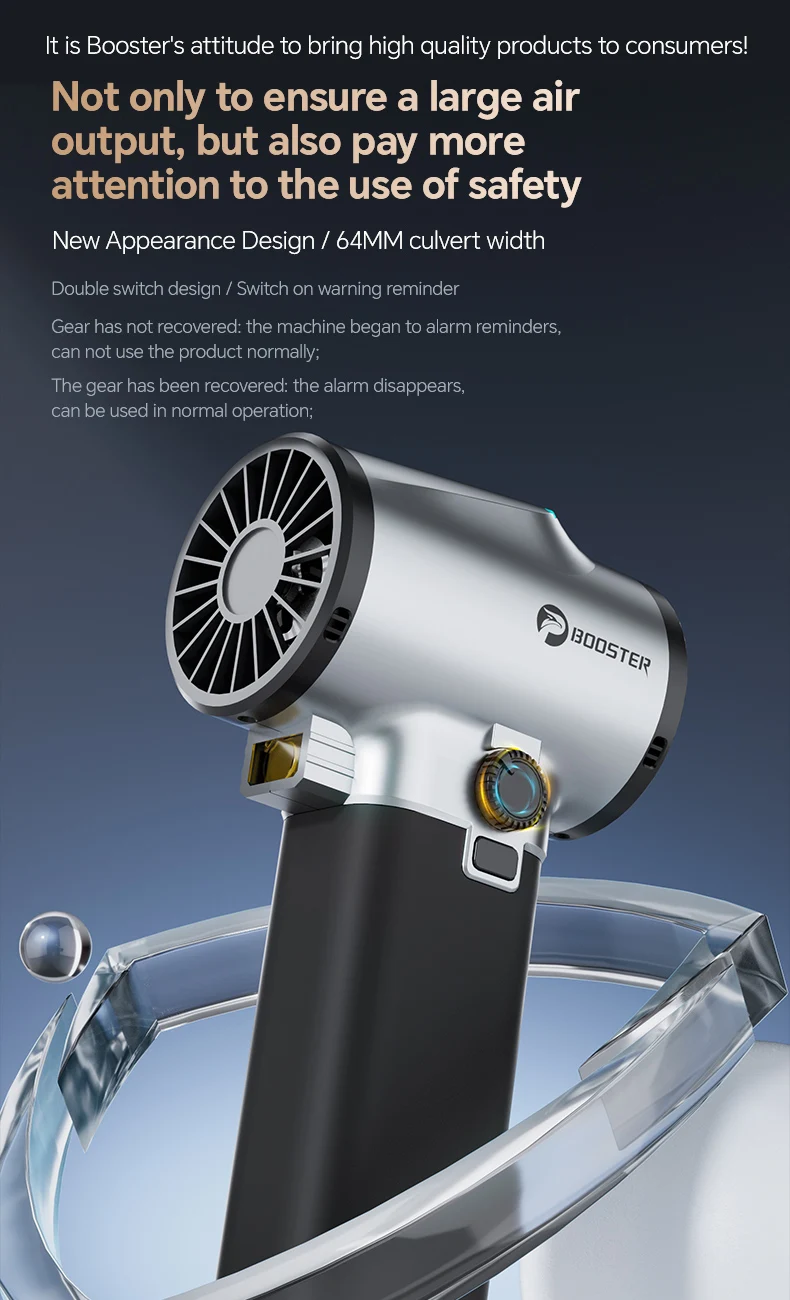 BOOSTER TF64A2 Turbo Fan Water Blower for Vehicles Home&Outdoor 64mm Ducted Brushless Motor Maximum Power 750W High Capacity 4000mAh Battery 1400G Thrust