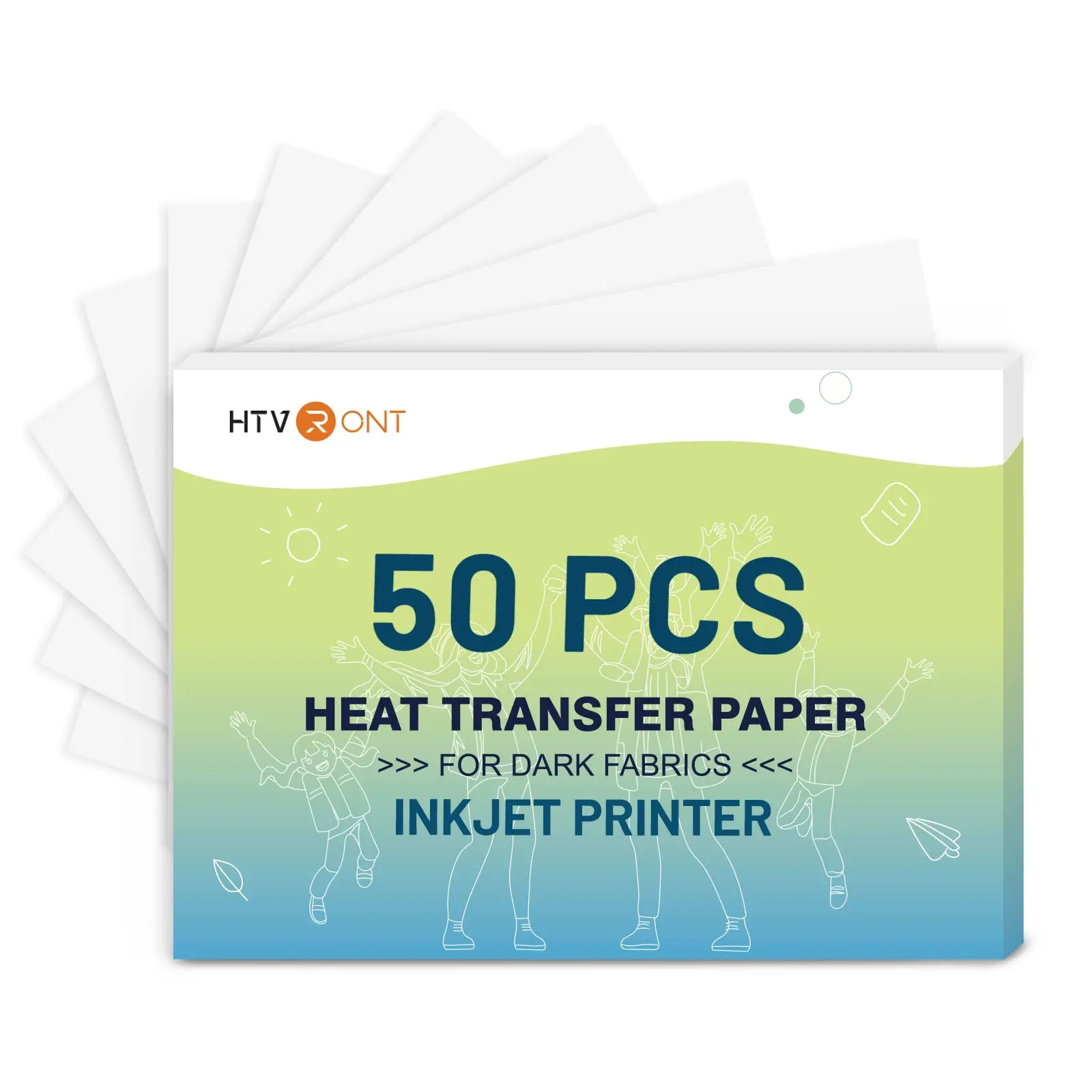 HTVRONT Heat Transfer Paper for Dark T Shirts -50 Pack 8.5x11" Iron on Transfer Paper for Inkjet Printer, Easy to Use Printable Heat Transfer Vinyl, Vibrant Color, Durable & Soft