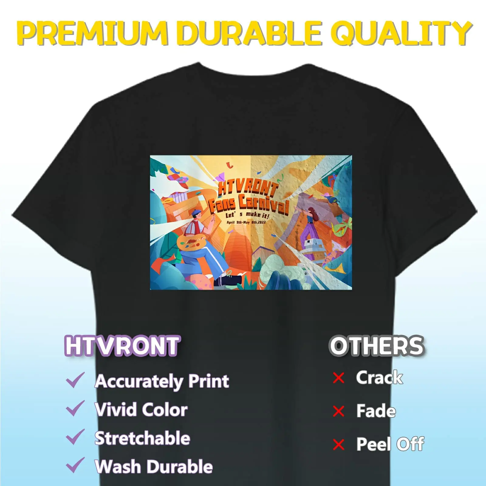 HTVRONT Heat Transfer Paper for Dark T Shirts -50 Pack 8.5x11" Iron on Transfer Paper for Inkjet Printer, Easy to Use Printable Heat Transfer Vinyl, Vibrant Color, Durable & Soft