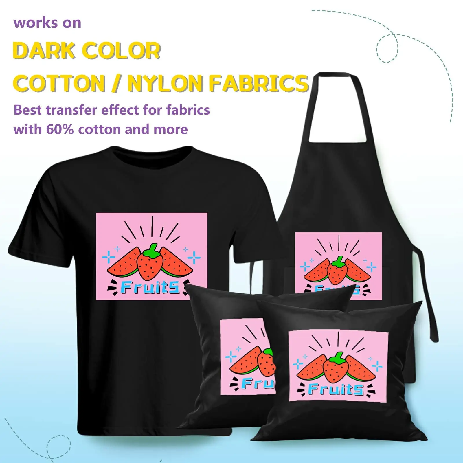 HTVRONT Heat Transfer Paper for Dark T Shirts -50 Pack 8.5x11" Iron on Transfer Paper for Inkjet Printer, Easy to Use Printable Heat Transfer Vinyl, Vibrant Color, Durable & Soft