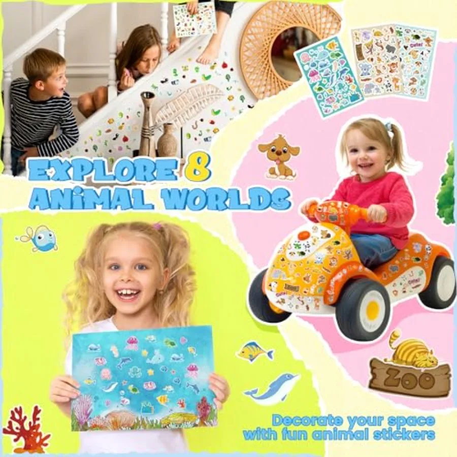 Stickers for,1300+ Cute Animals Water Bottle Sticker, 8 Sheets of Stickers with Different Theme Scrapbooking for Classroom, Chr