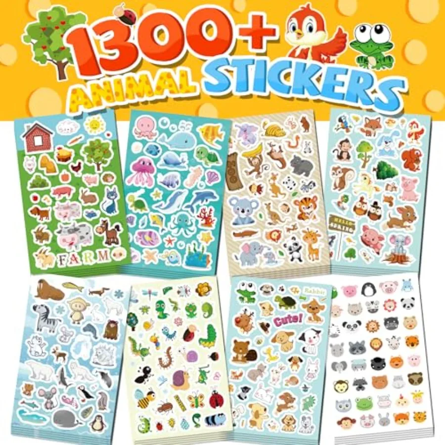 Stickers for,1300+ Cute Animals Water Bottle Sticker, 8 Sheets of Stickers with Different Theme Scrapbooking for Classroom, Chr