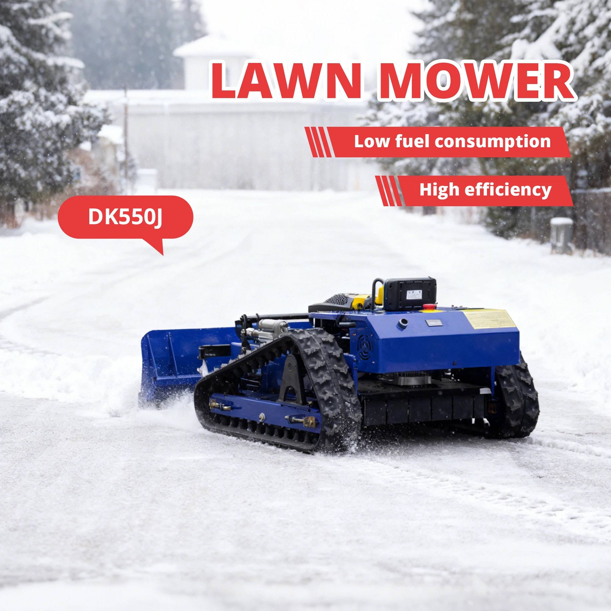Remote Control Steep Slope Lawn Mower with Snow Shovel, Rechargeable Grass Cutter Comes with Replacement Blades & Air Filter for Home Garden Yard