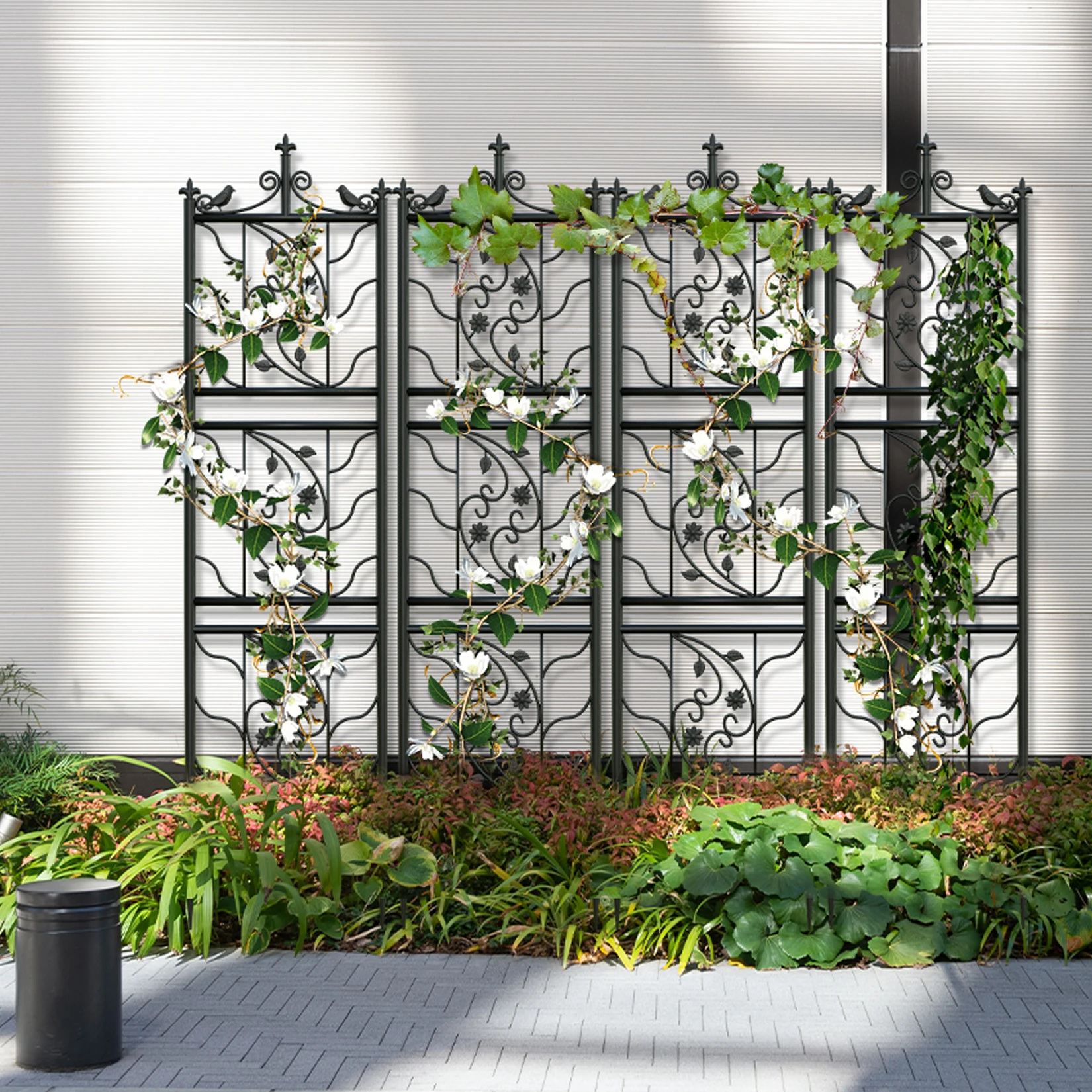 2x Tall Thick Metal Garden Trellis Bird Leaf Grid Panel Support Climbing Trellis