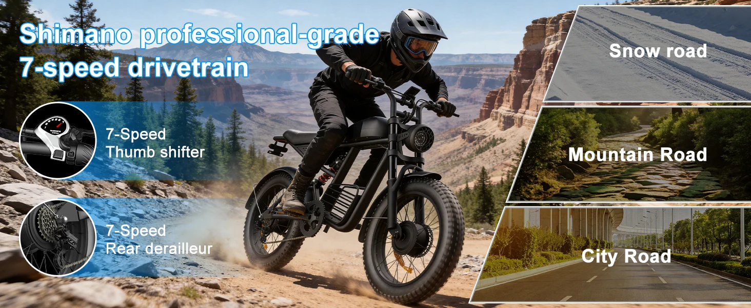 FLIWIN 3000W Dual Motors Electric Bike, 48V 35Ah Battery, 20" Fat Tire Ebike, 7-Speed with Dual Suspension, UL 2849, US Warehouse, 1 Year Warranty