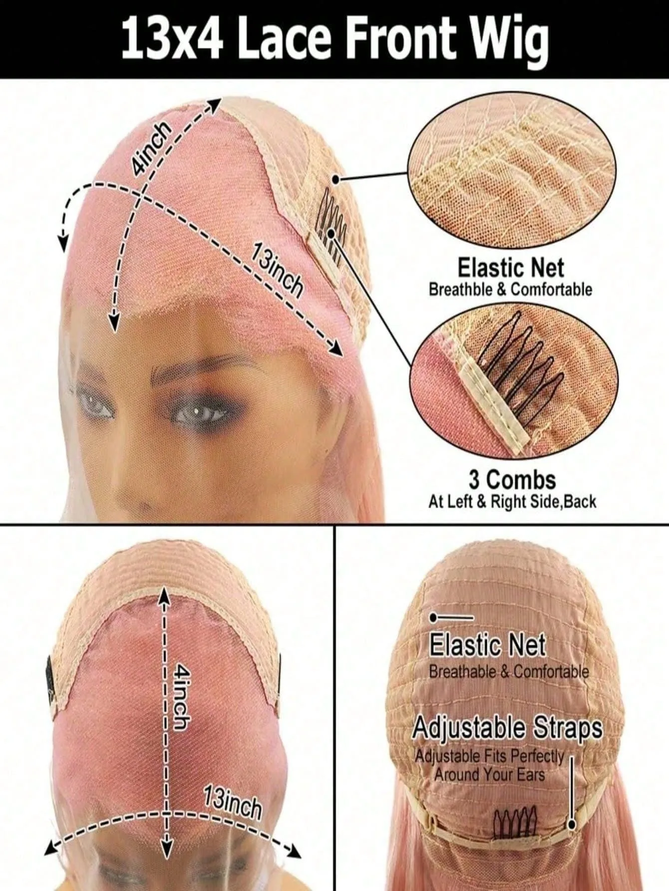 200 Density Pink Bob Lace Front Wigs Human Hair Wigs For Women 13X4 HD Transparent Straight Lace Front Wigs Human Hair Bob Wig Pre Plucked Glueless With Baby Hair Bleached Knots Brazilian Pink Colored Short Bone Straight